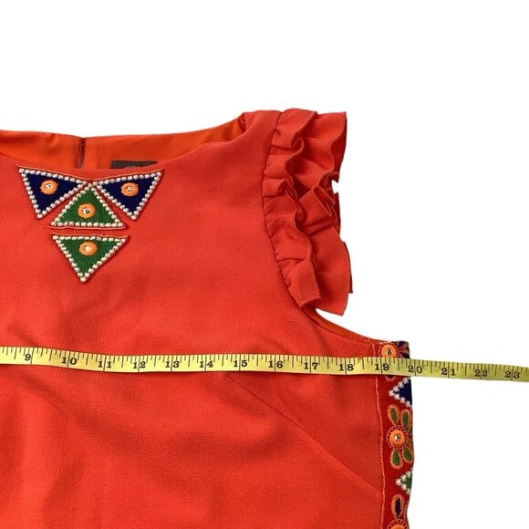 Vince Camuto Women’s Coral Aztec Embroidered Ruffle Sleeve Dress Size 12P - Picture 9 of 16
